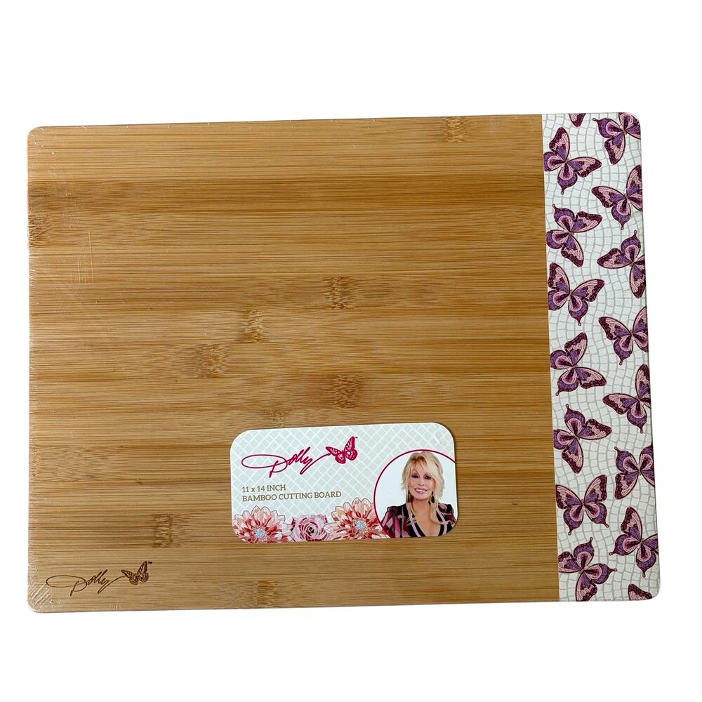 New Dolly Parton Bamboo Cutting Board w/ Pink Butterfly Print 11x14 Reversible
